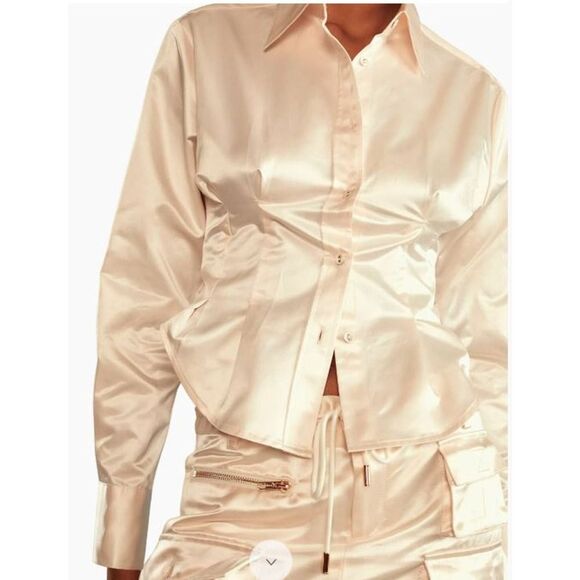 Cynthia Rowley Women's Satin Shirt Cotton Silk-Blend Corset Blouse XS NWT 345 - Picture 3 of 11
